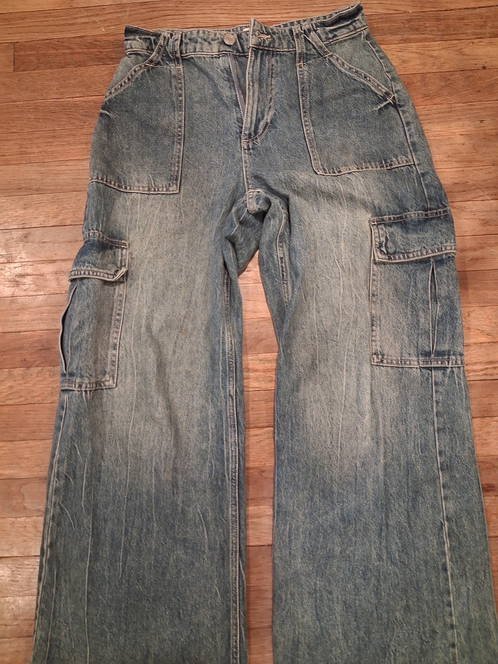 Cotton On Light Wash Blue Bootcut Cargo Jeans